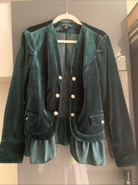 INC International Concepts Emerald Green Velvet Double-Breasted Blazer